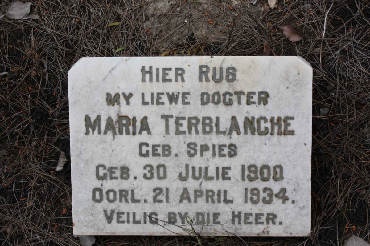 TERBLANCHE Maria nee SPIES 1900-1934