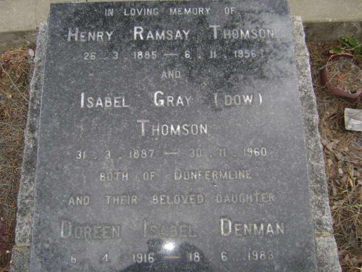 THOMSON Henry Ramsay 1885-1956 &amp; Isabel Gray DOW 1886-1960 :: DENMAN Doreen Isabel 1916-1983