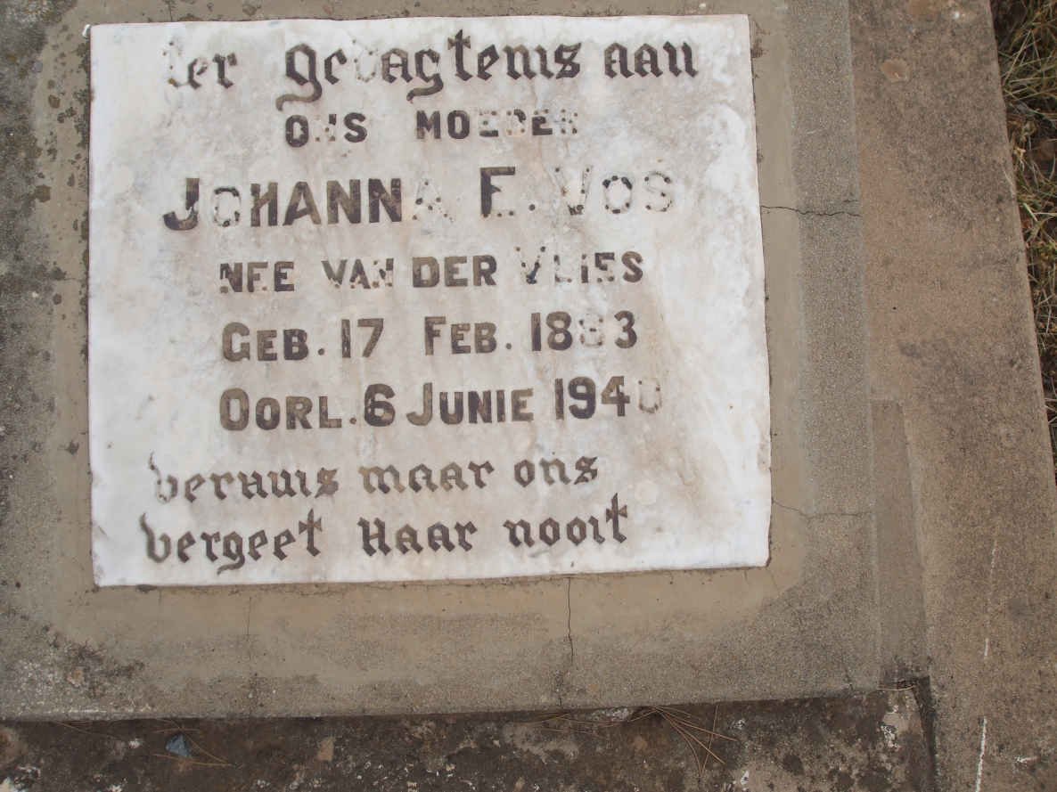 VOS Johanna E. nee VAN DER VLIES 1883-1940