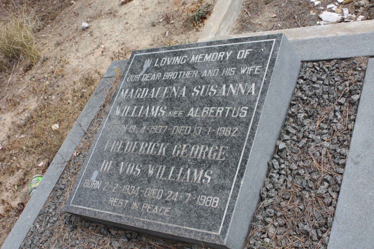 WILLIAMS Frederick George de Vos 1934-1988 &amp; Magdalena Susanna ALBERTUS 1937-1982