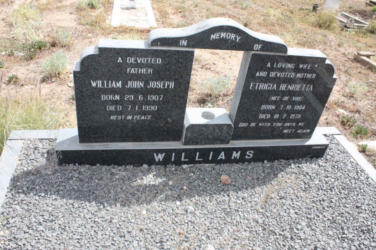 WILLIAMS William John Joseph 1907-1990 &amp; Etricia Henrietta DE VOS 1904-1979
