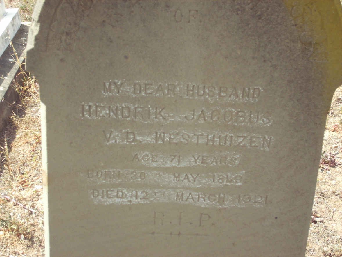 WESTHUIZEN Hendrik Jacobus, v.d. 1849-1921