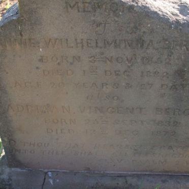 BERGH Adriaaan Vincent 1832-1872 :: BERGH Annie Wilhelmina 1862-1882 
