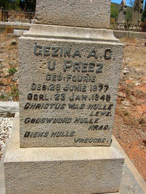 PREEZ Sarel J., du 1874-1945 &amp; Gezina A.C. FOURIE 1877-1945