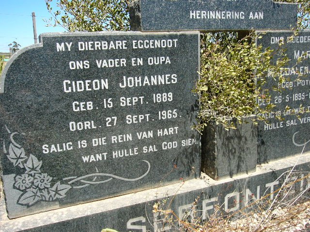 SERFONTEIN Gideon Johannes 1889-1965 &amp; Maria Magdalena Fourie POTGIETER 1895-1967