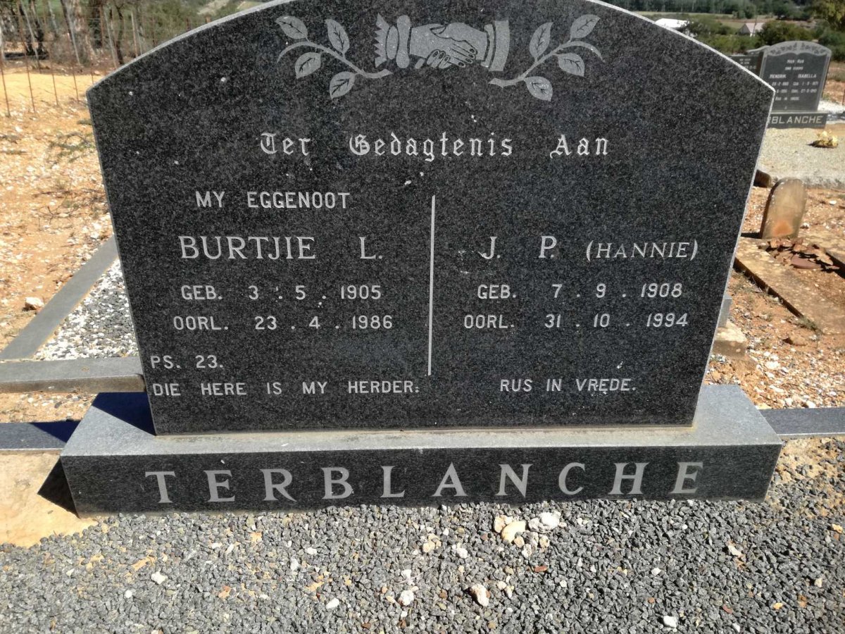 TERBLANCHE Burtjie L. 1905-1986 &amp; J.P. 1908-1994