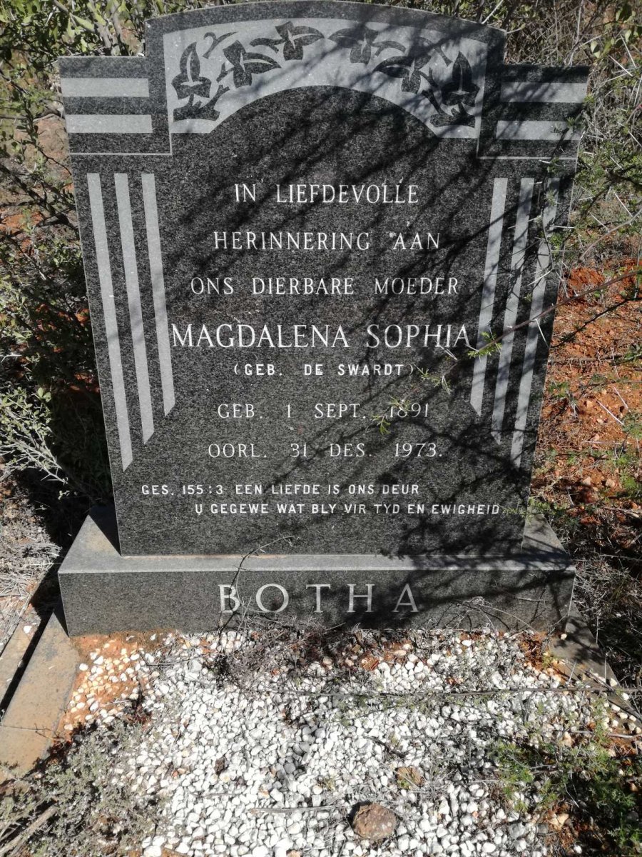 BOTHA Magdalena Sophia nee DE SWARDT 1891-1973