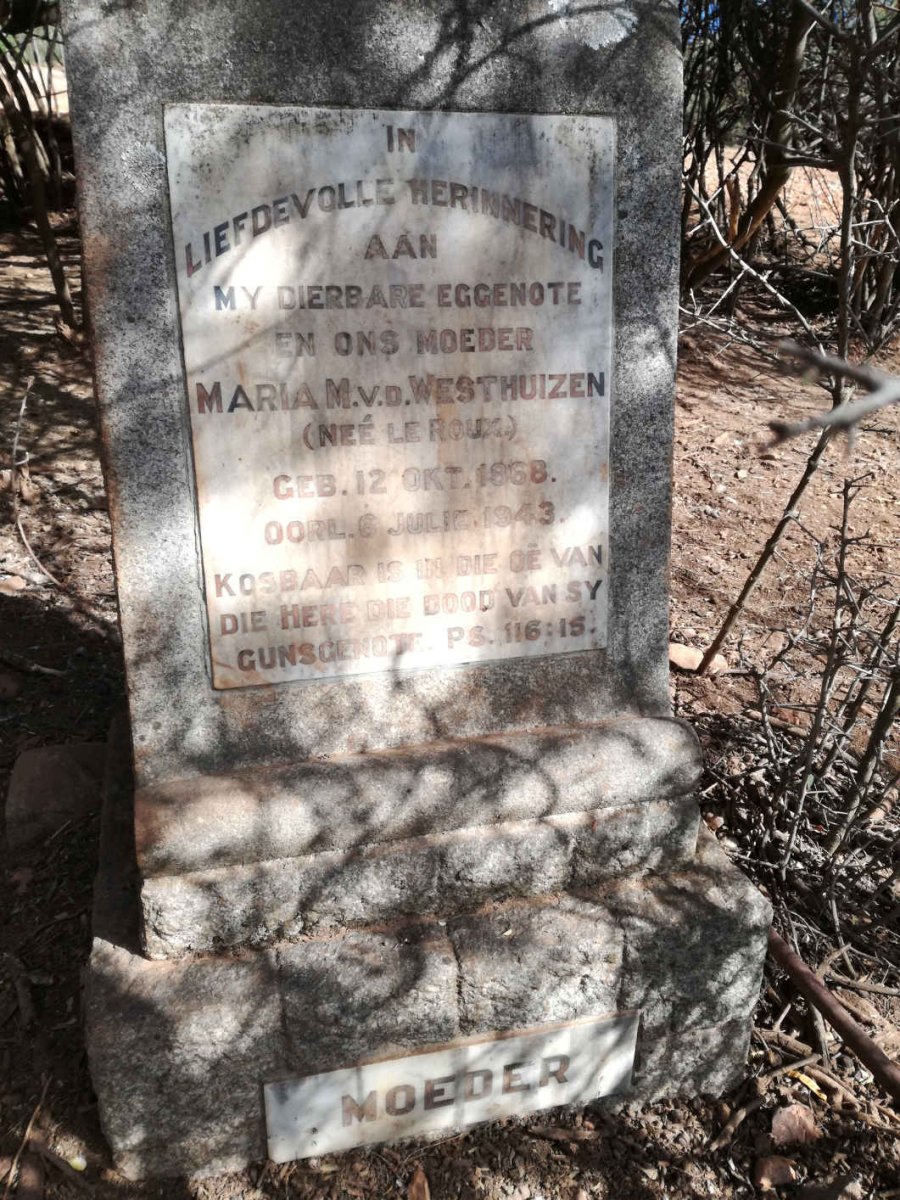 WESTHUIZEN Maria M., v.d. nee LE ROUX 1868-1943