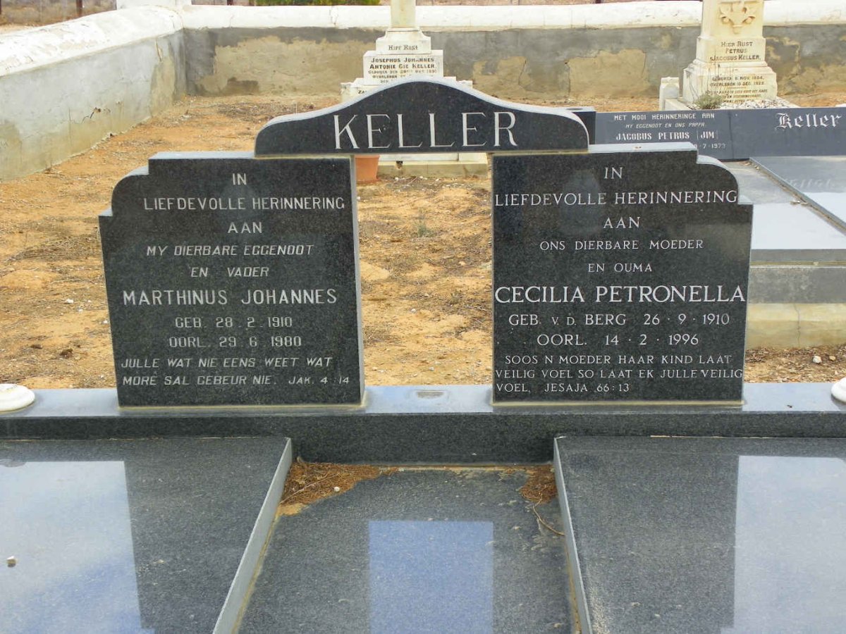 KELLER Marthinus Johannes 1910-1980 &amp; Cecilia Petronella V.D. BERG 1910-1996