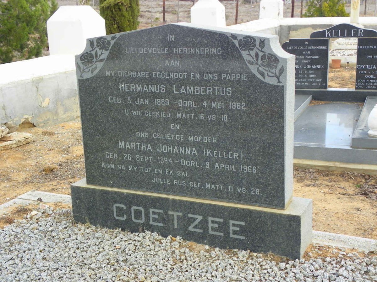COETZEE Hermanus Lambertus 1889-1962 &amp; Martha Johanna KELLER 1894-1966