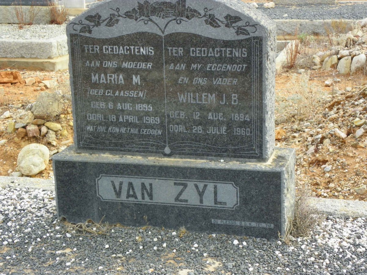 ZYL Willem J.B., van 1894-1960 &amp; Maria M. CLAASSEN 1895-1969