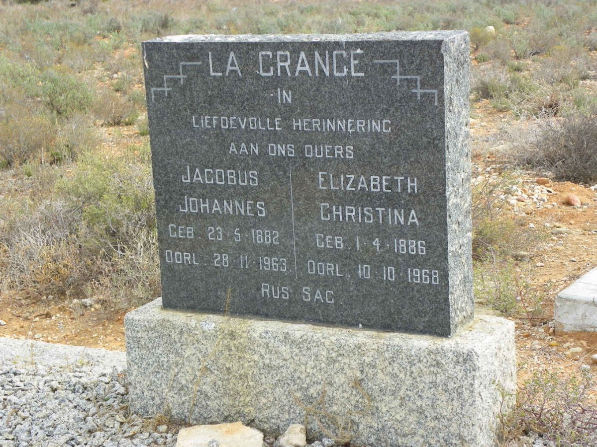GRANGE Jacobus Johannes, la 1882-1963 &amp; Elizabeth Christina 1886-1968
