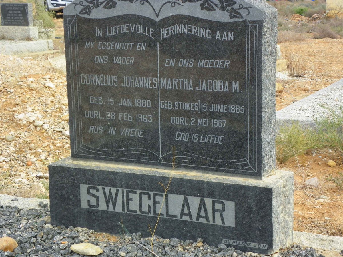 SWIEGELAAR Cornelius Johannes 1880-1963 &amp; Martha Jacoba M. STOKES 1885-1967