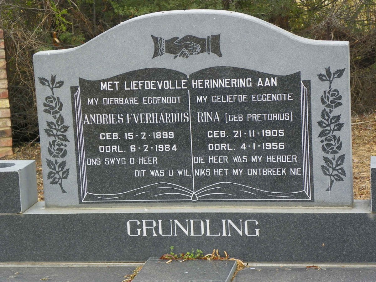 GRUNDLING Andries Everhardus 1899-1984 &amp; Rina PRETORIUS 1905-1956