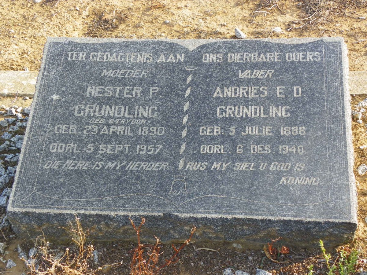 GRUNDLING Andries E.D. 1888-1940 &amp; Hester P. STRYDOM 1890-1957