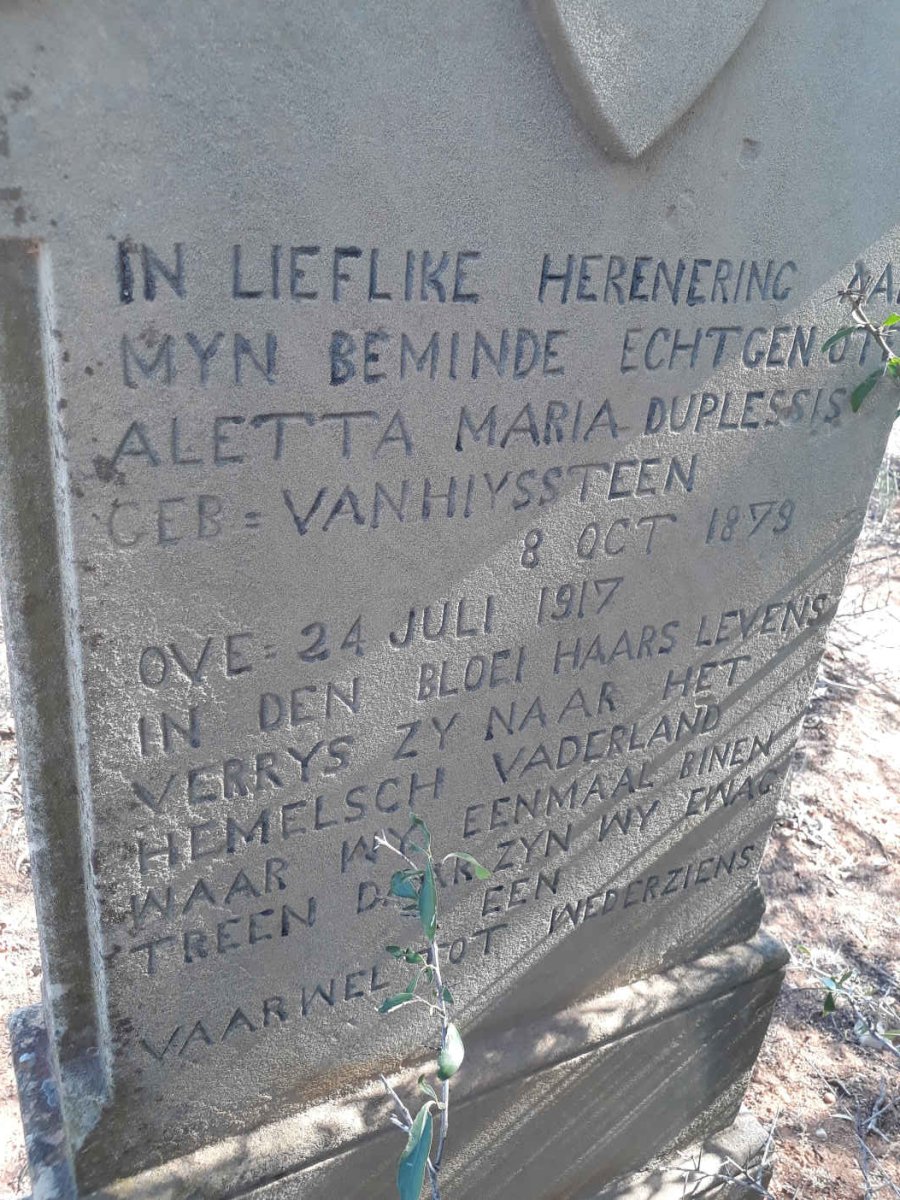 PLESSIS Aletta Maria, du nee VAN HIYSSTEEN 1879-1917