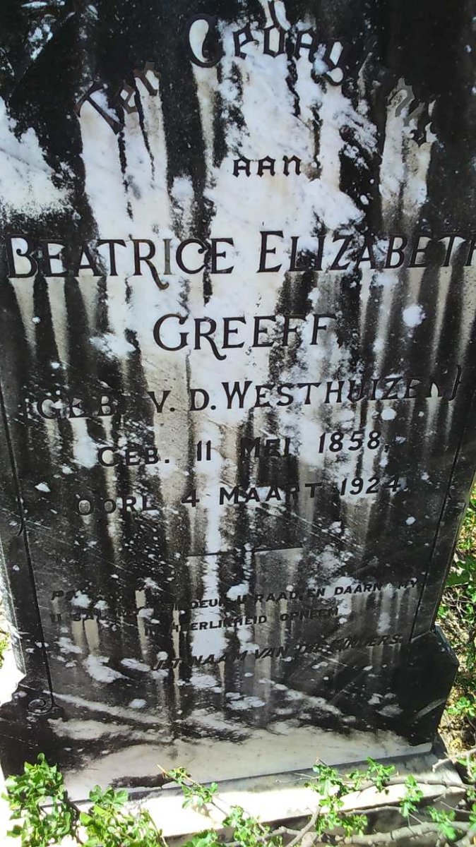 GREEFF Beatrice Elizabeth nee V.D. WESTHUIZEN 1858-1924