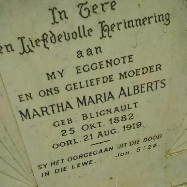 ALBERTS Martha Maria nee BLIGNAULT 1882-1919