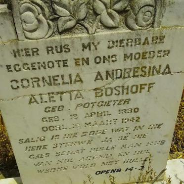 BOSHOFF Cornelia Andresina Aletta nee POTGIETER 1880-1942