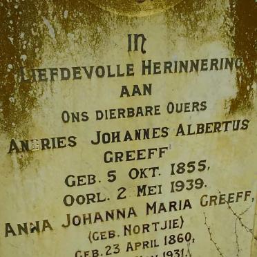 GREEFF Andries Johannes Albertus 1855-1939 &amp; Anna Johanna Maria NORTJIE 1860-1931