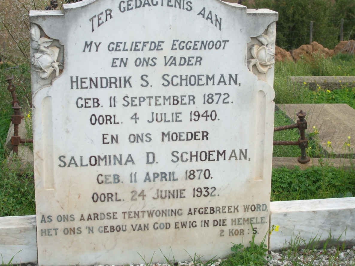 SCHOEMAN Hendrik S. 1872-1940 &amp; Salomina D. 1870-1932