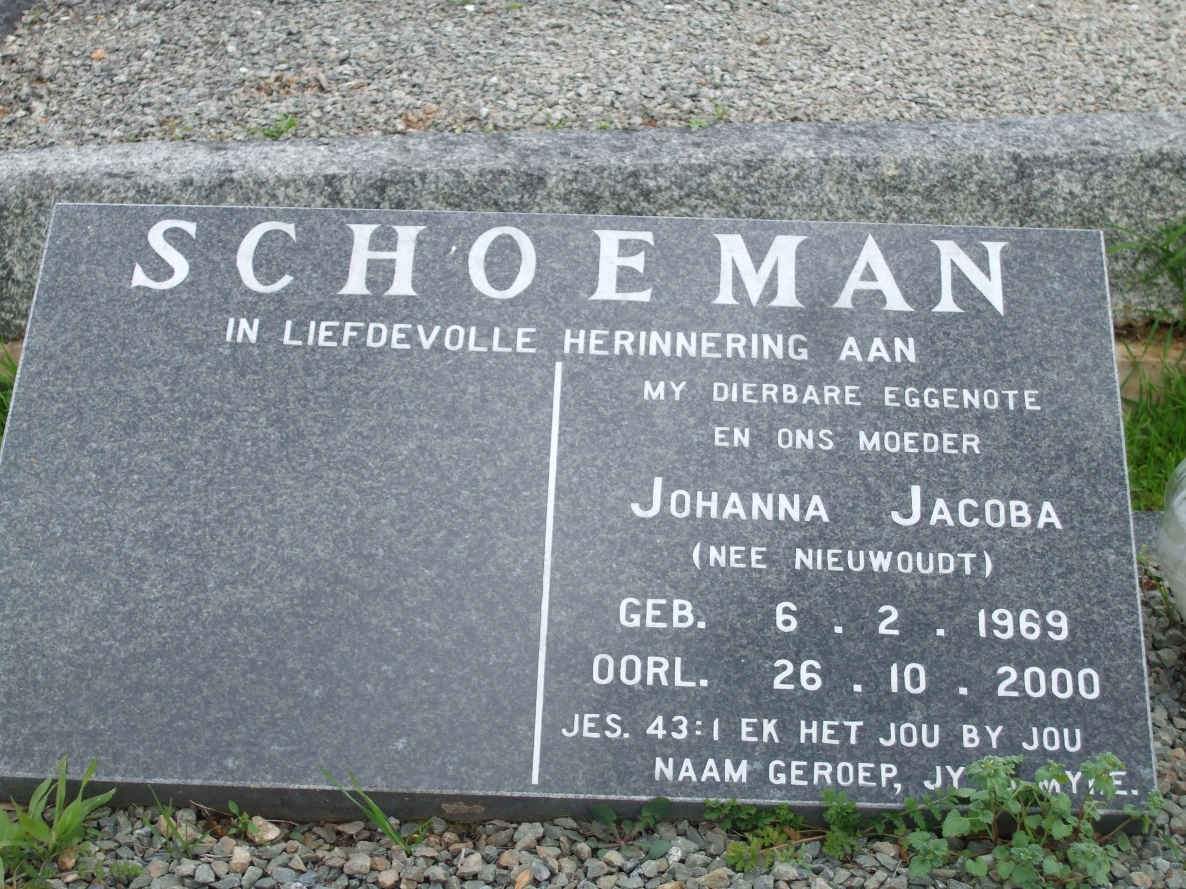 SCHOEMAN Johanna Jacoba nee NIEUWOUDT 1969-2000