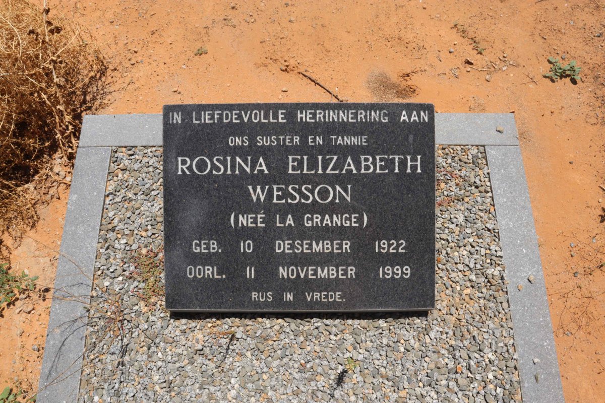 WESSON Rosina Elizabeth nee LA GRANGE 1922-1999