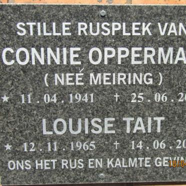 OPPERMAN Connie nee MEIRING 1941-2021 :: TAIT Louise 1965-2021