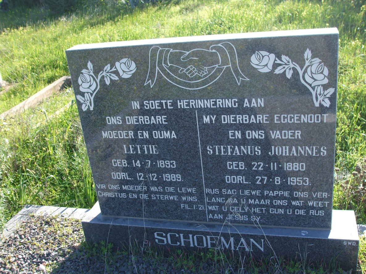 SCHOEMAN Stefanus Johannes 1880-1953 &amp; Lettie 1893-1989