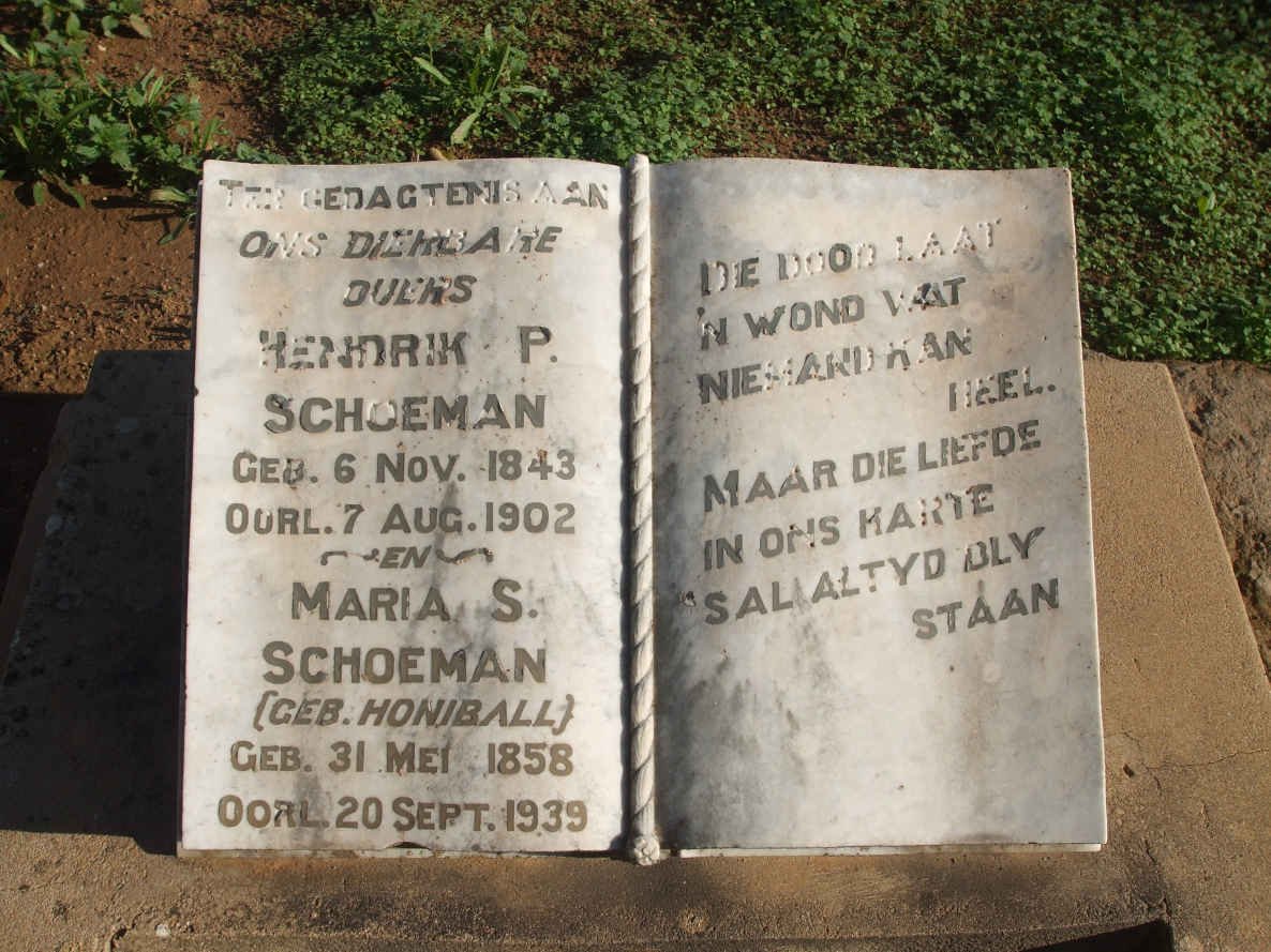 SCHOEMAN Hendrik P. 1843-1902 &amp; Maria S. HONIBALL 1858-1939