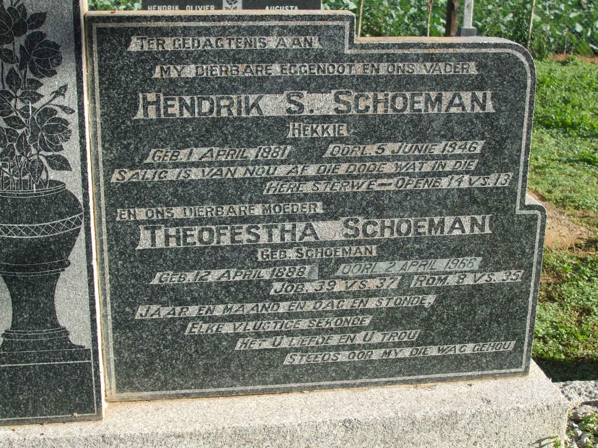SCHOEMAN Hendrik S. 1881-1946 &amp; Theofestha SCHOEMAN 1888-1966