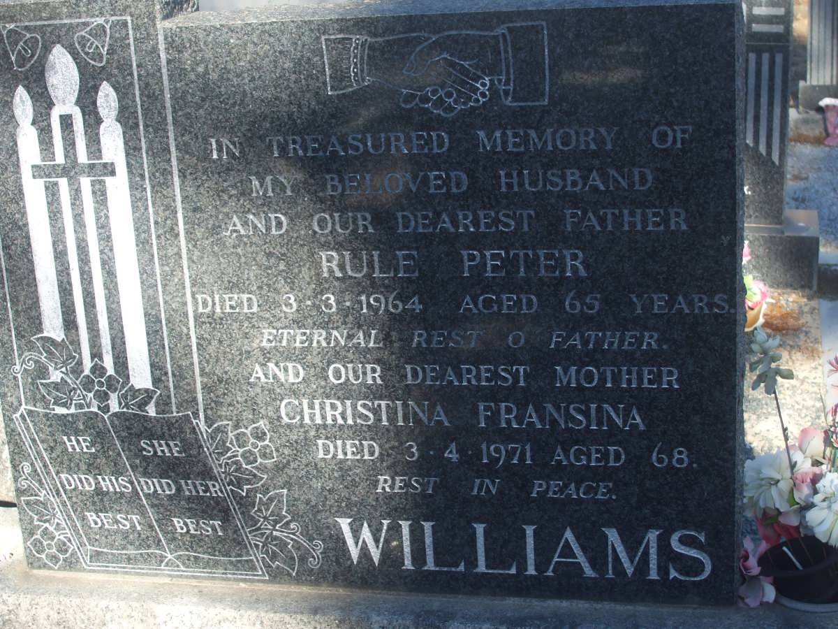 WILLIAMS Rule Peter -1964 &amp; Christina Fransina -1971