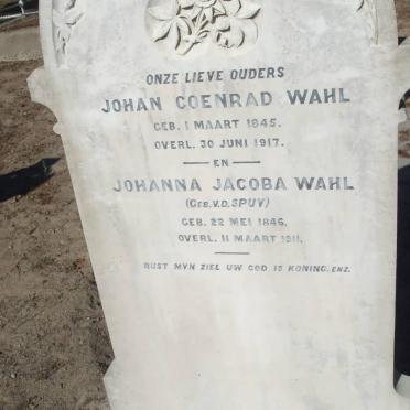 WAHL Johan Coenrad 1845-1917  &amp; Johanna Jacoba v.d. SPUY 1846-1911