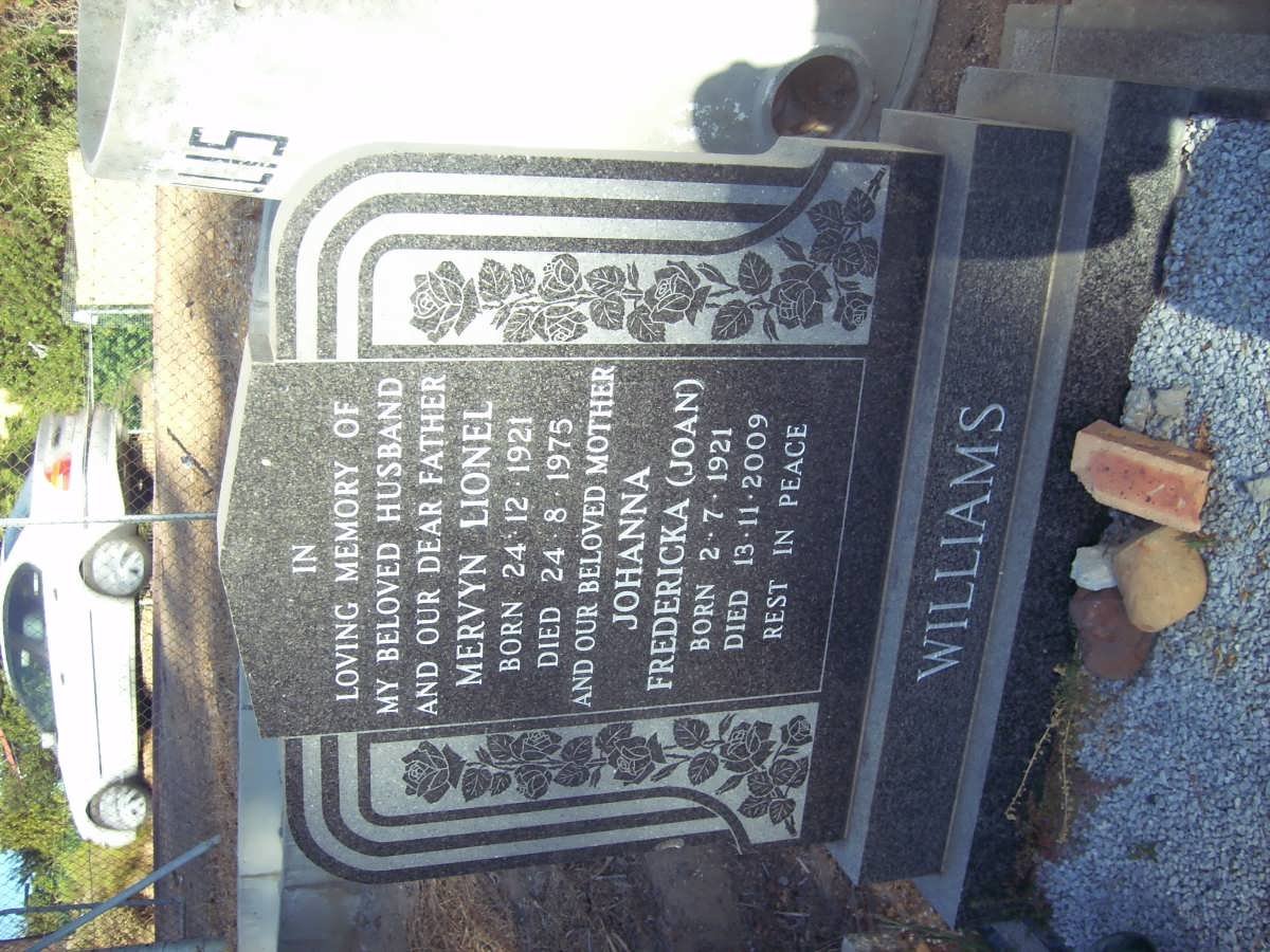WILLIAMS Mervyn Lionel 1921-1975 &amp; Johanna Fredricka 1921-2009