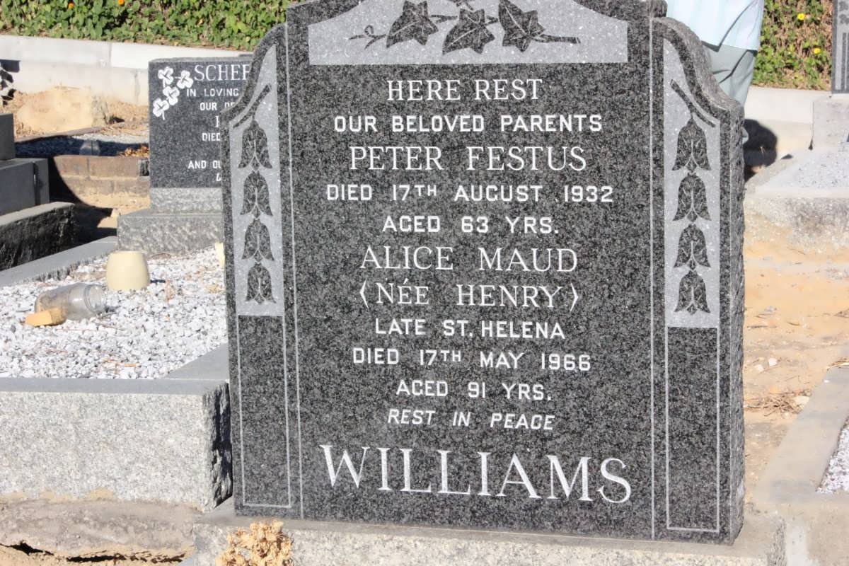WILLIAMS Peter Festus -1932 &amp; Alice Maud HENRY -1966