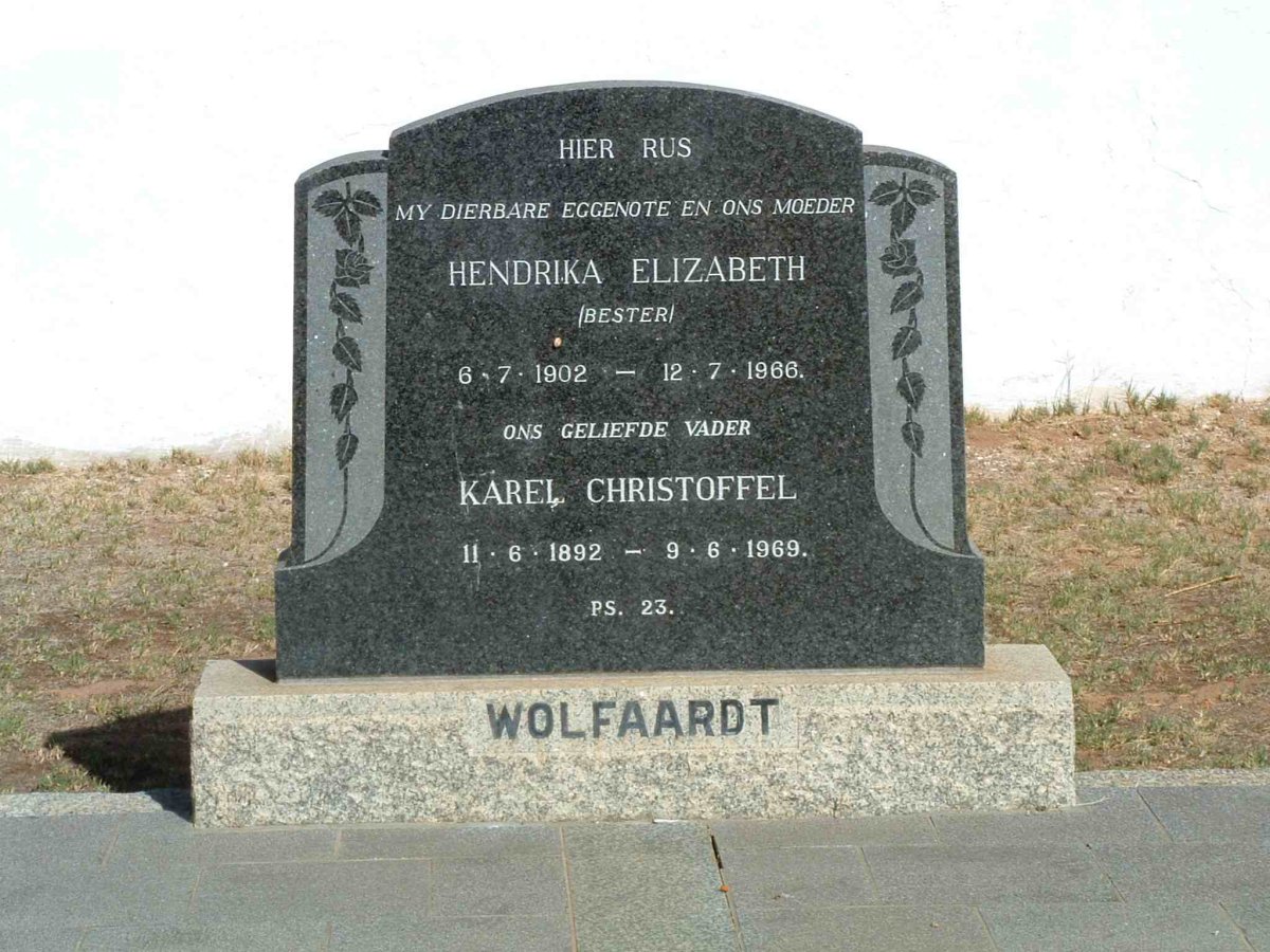 WOLFAARDT Karel Christoffel 1892-1969 &amp; Hendrika Elizabeth BESTER 1902-1966