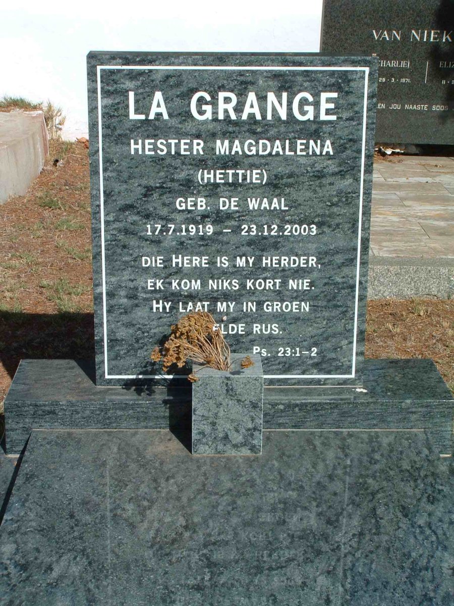 GRANGE Hester Magdalena, la nee DE WAAL 1919-2003