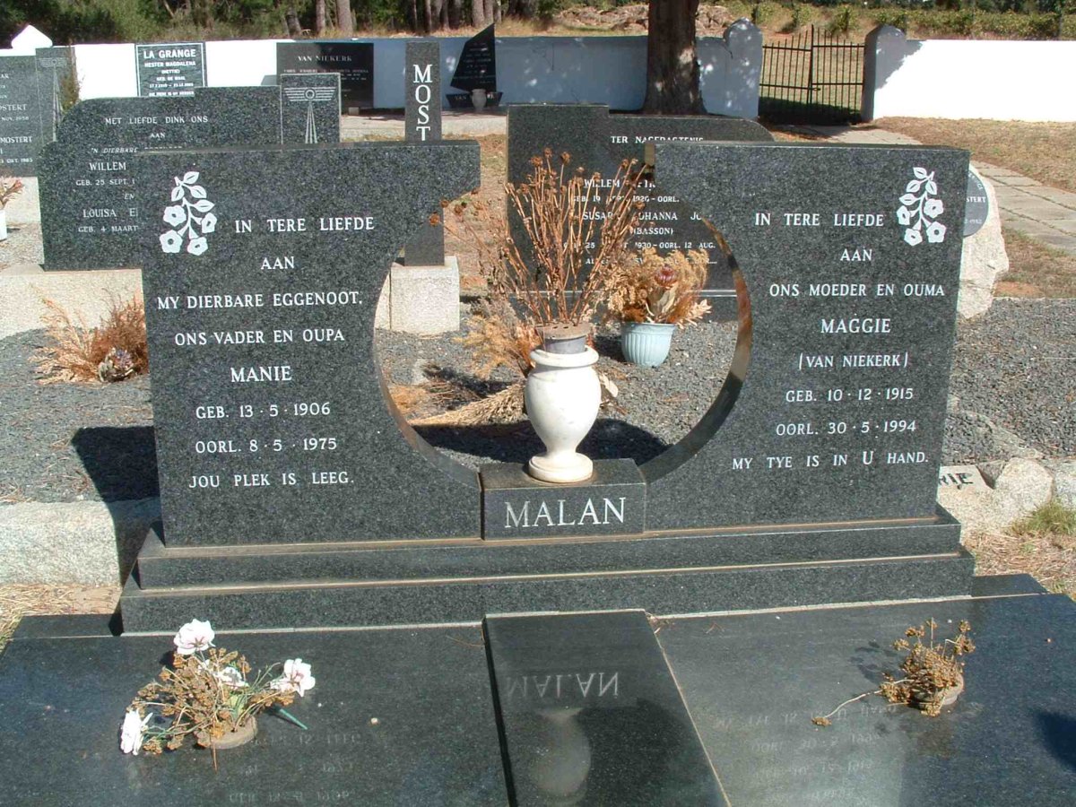 MALAN Manie 1906-1975 &amp; Maggie VAN NIEKERK 1915-1994