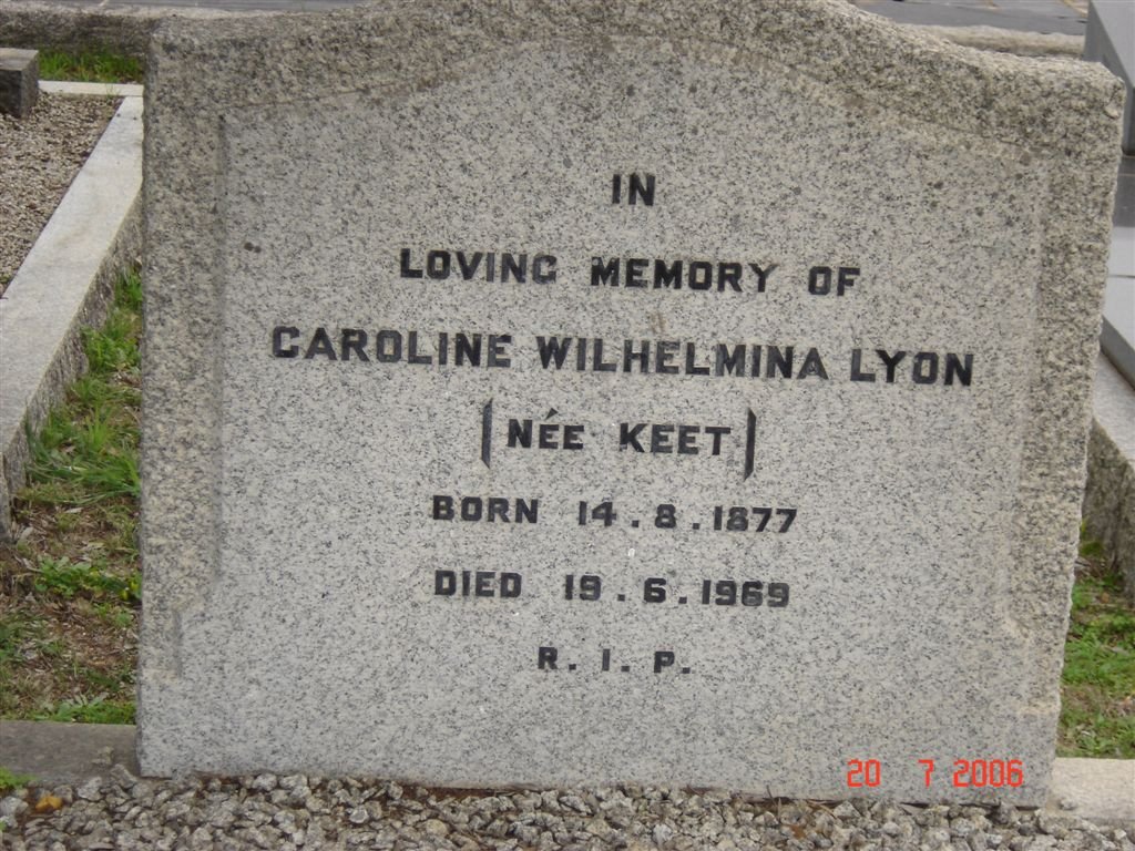 LYON Carolina Wilhelmina nee KEET 1877-1969