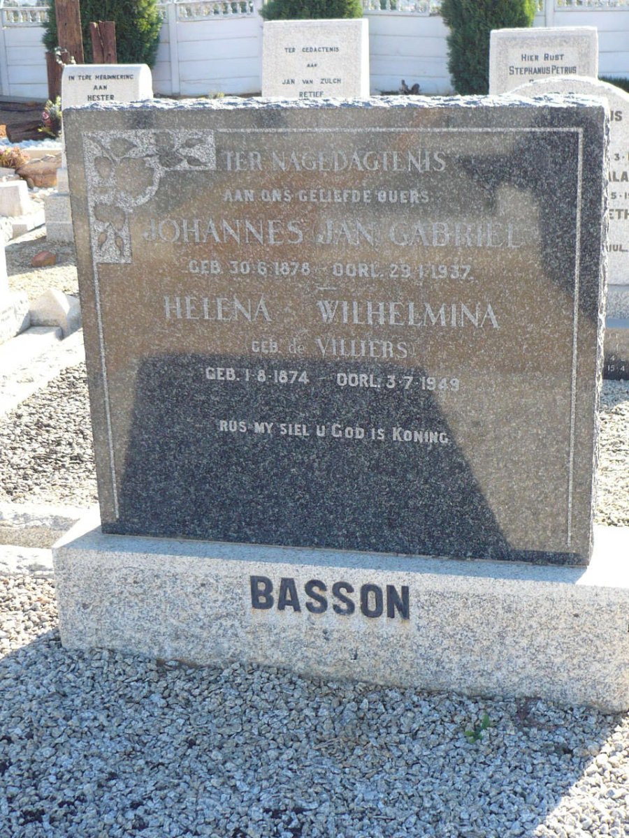 BASSON Johannes Gabriel 1878-1937 &amp; Helena Wilhelmina DE VILLIERS 1874-1949