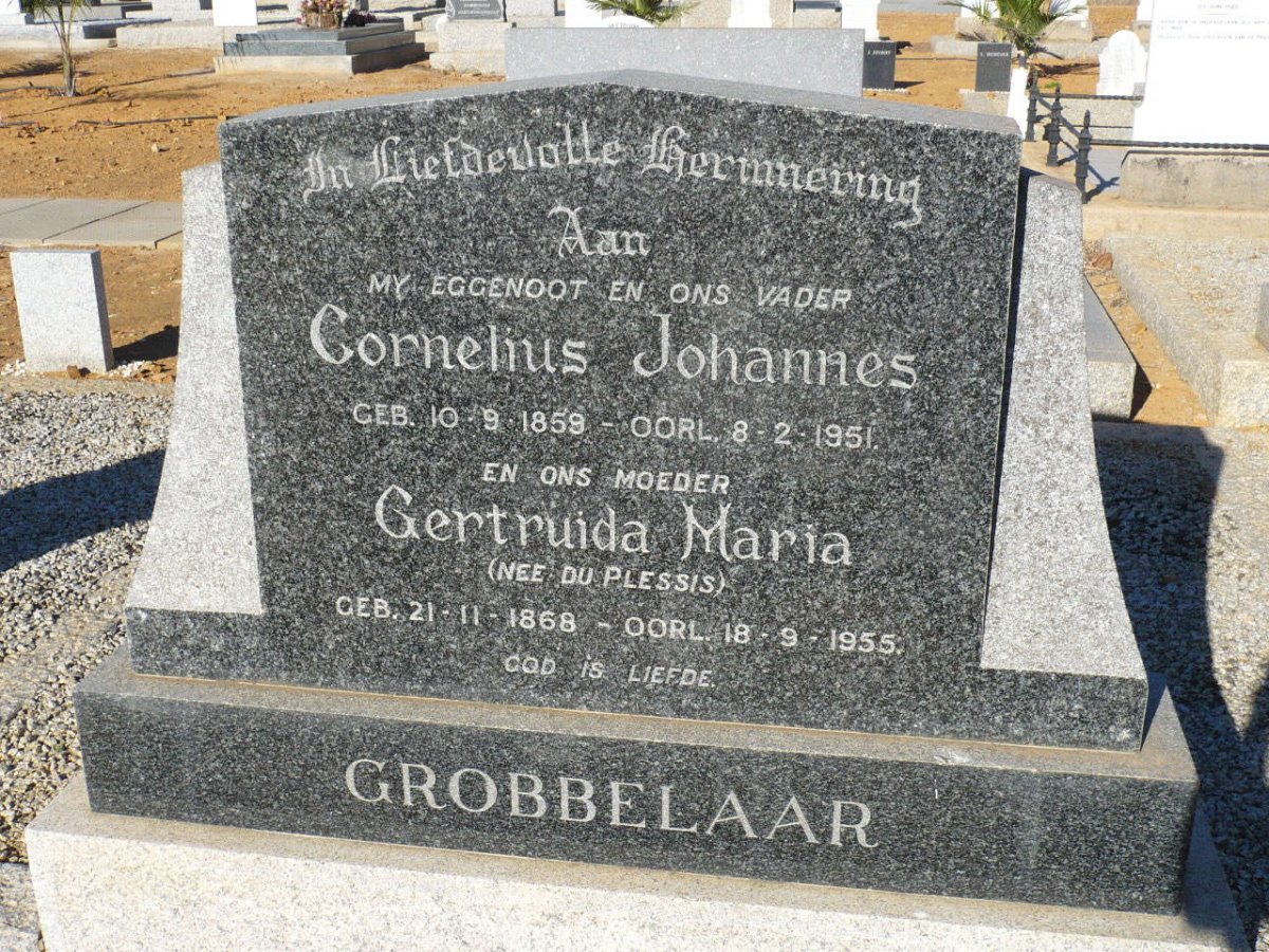 GROBBELAAR Cornelius Johannes 1859-1951 &amp; Gertruida Maria DU PLESSIS 1868-1955