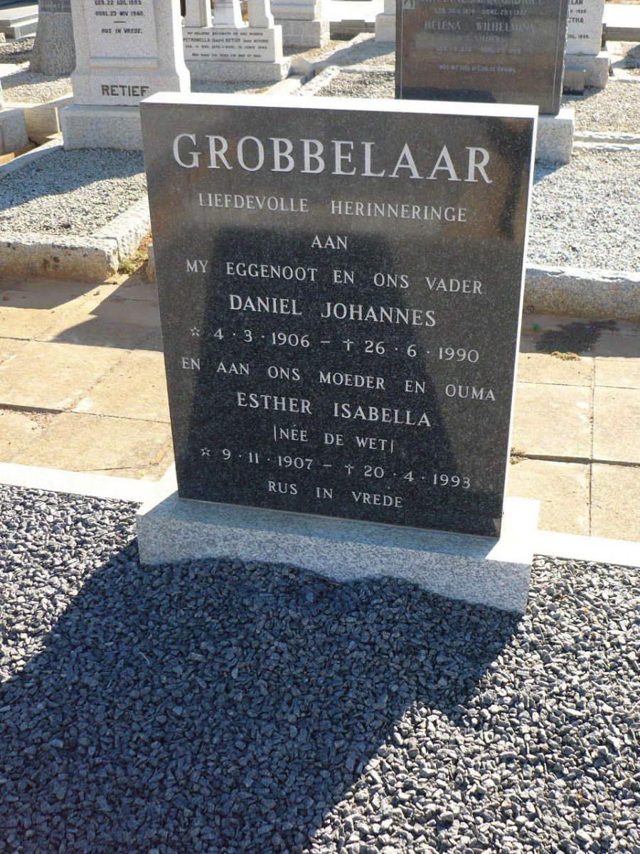 GROBBELAAR Daniel Johannes 1906-1990 &amp; Esther Isabella DE WET 1907-1993