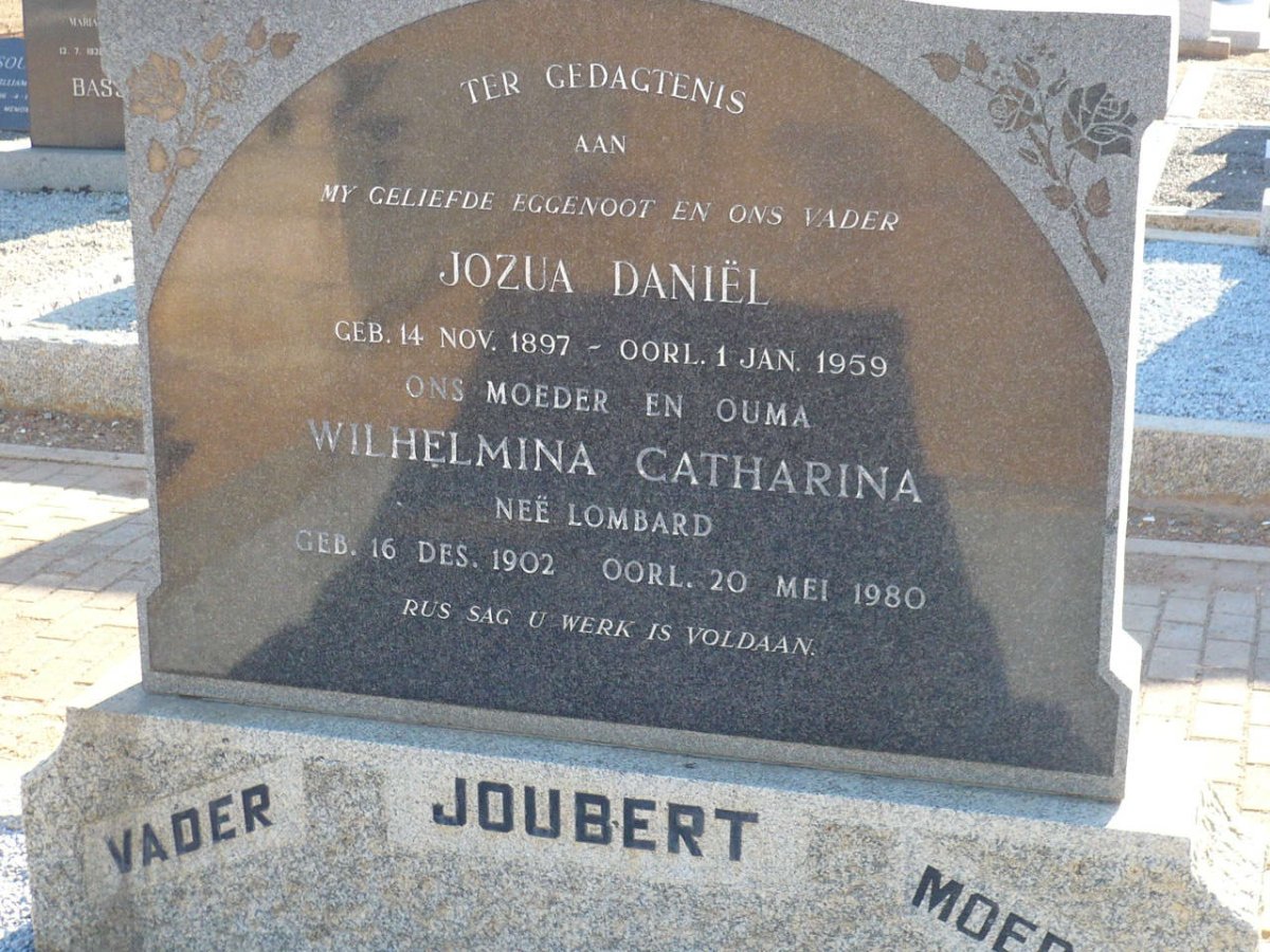 JOUBERT Jozua Daniël 1897-1959 &amp; Wilhelmina Catharina LOMBARD 1902-1980