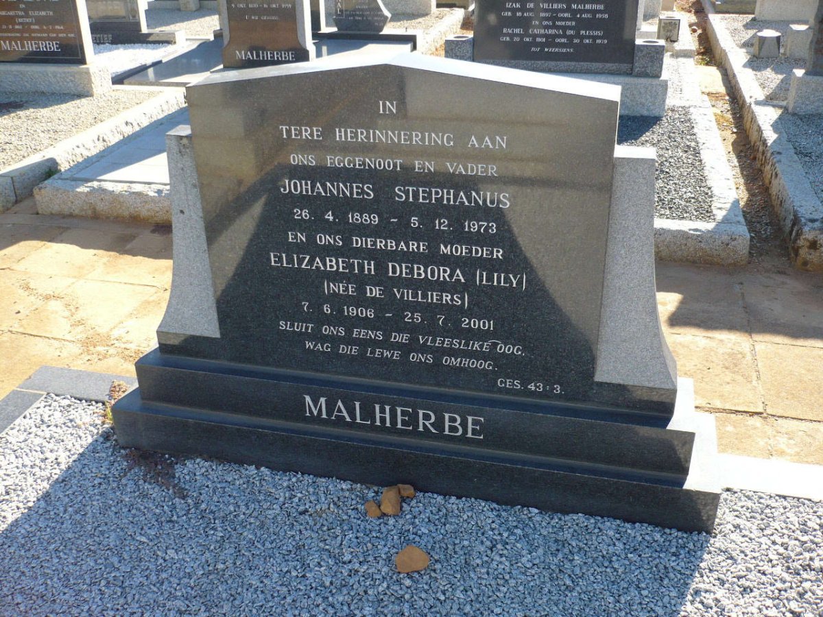 MALHERBE Johannes Stephanus 1889-1973 &amp; Elizabeth Debora DE VILLIERS 1906-2001