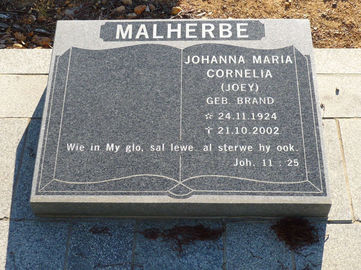 MALHERBE Johanna Maria Cornelia nee BRAND 1924-2002