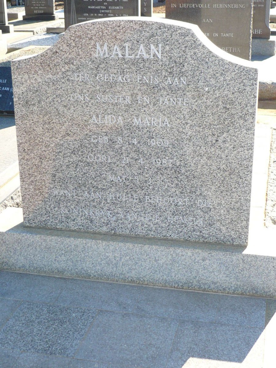 MALAN Alida Maria 1909-1987