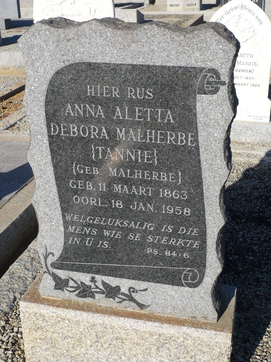 MALHERBE Anna Aletta Debora nee MALHERBE 1863-1958