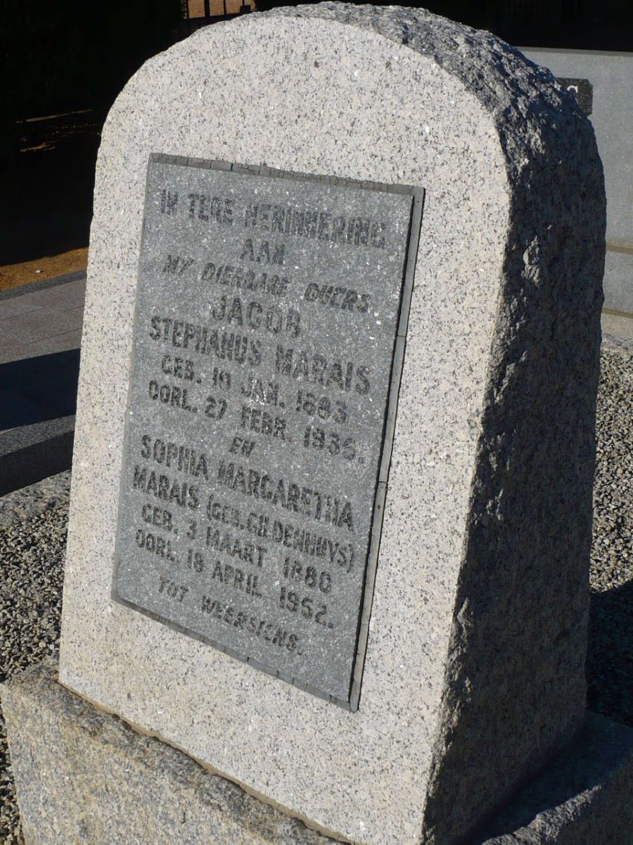 MARAIS Jacob Stephanus 1883-1936 &amp; Sophia Margaretha GILDENHUYS 1880-1952