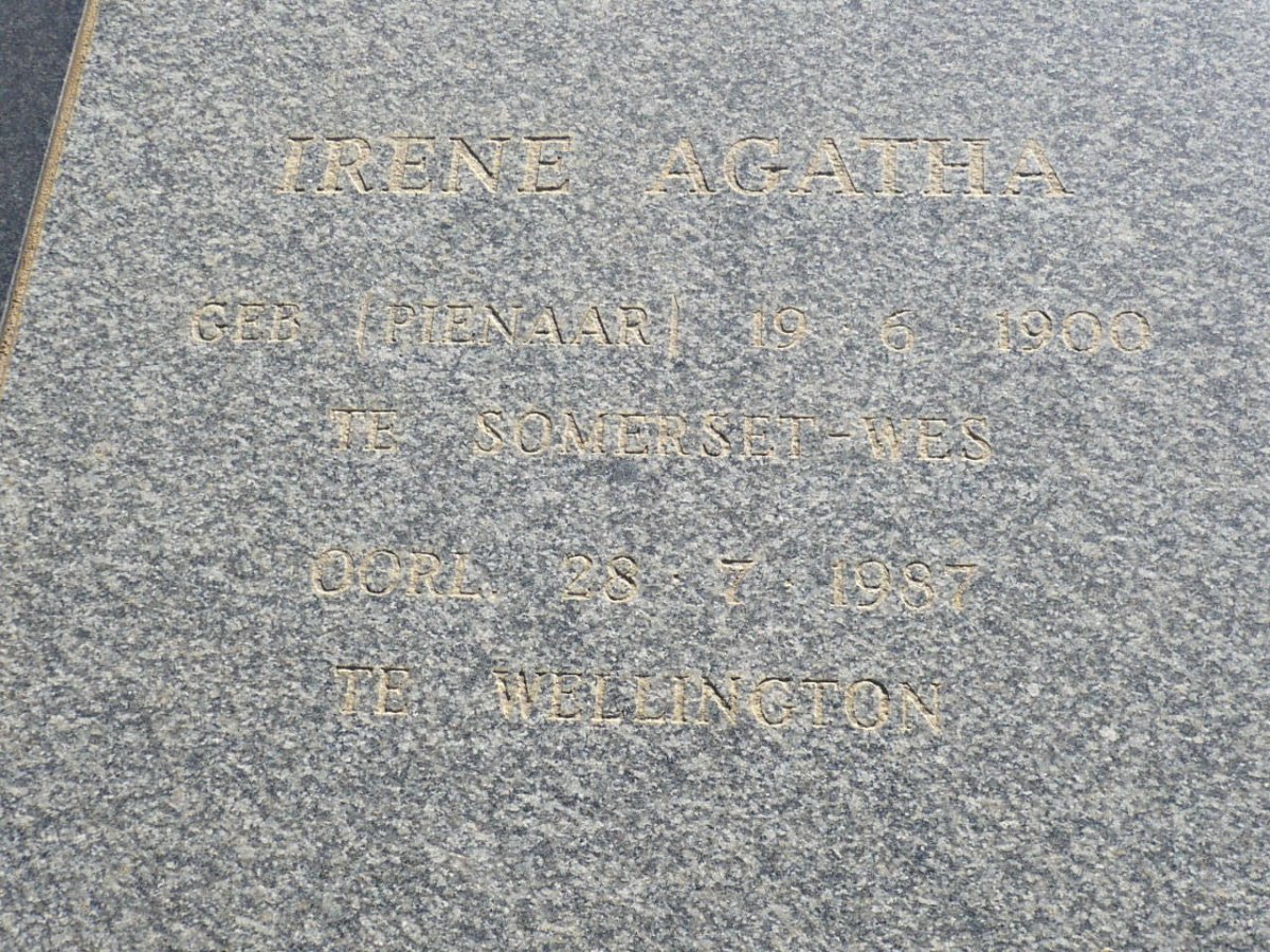 MALHERBE Irene Agatha nee PIENAAR 1900-1987