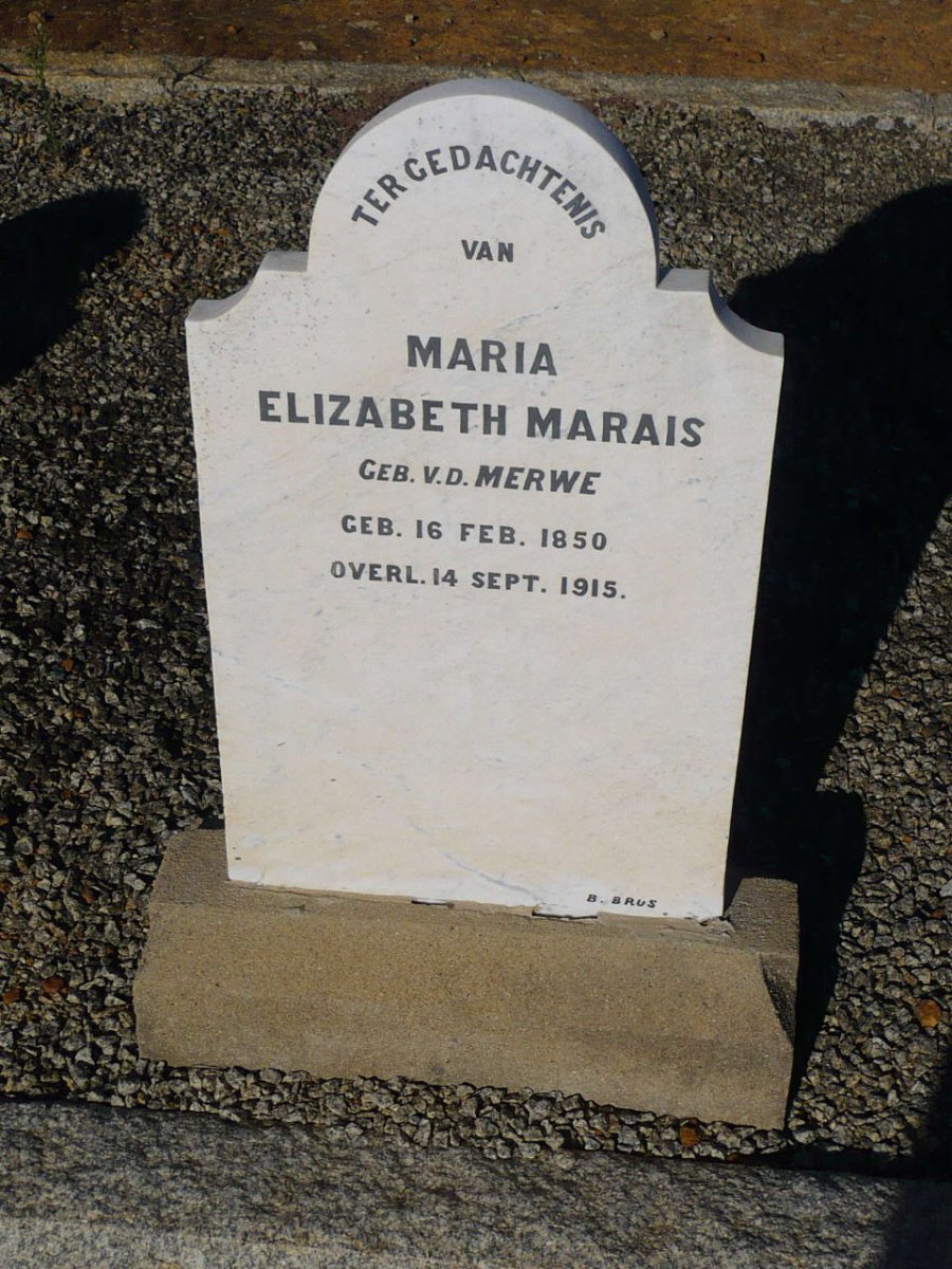 MARAIS Maria Elizabeth nee VAN DER MERWE 1850-1915